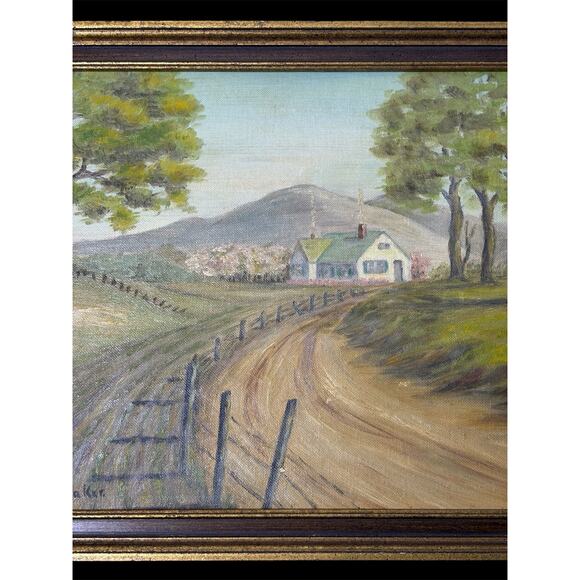 Mid‑century Rural Farmhouse Country Landscape Framed Painting by E. Schoonmaker - Picture 10 of 11